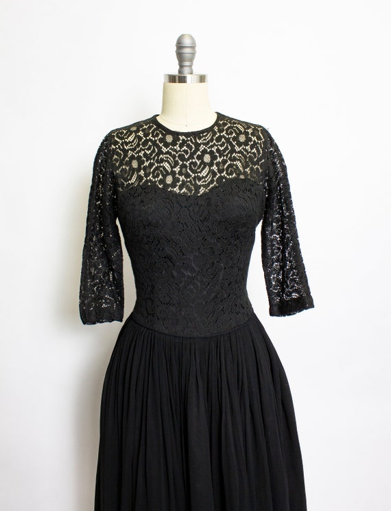 1950s Dress Black Illusion Chiffon Lace S - image 4