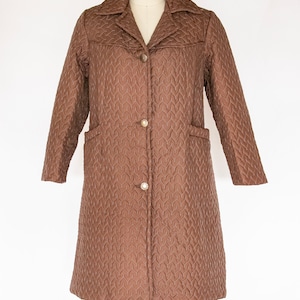 1960s Coat Quilted Brown Jacket S/M
