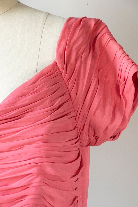 1950s Dress Pink Chiffon Ruched Gown M - image 5