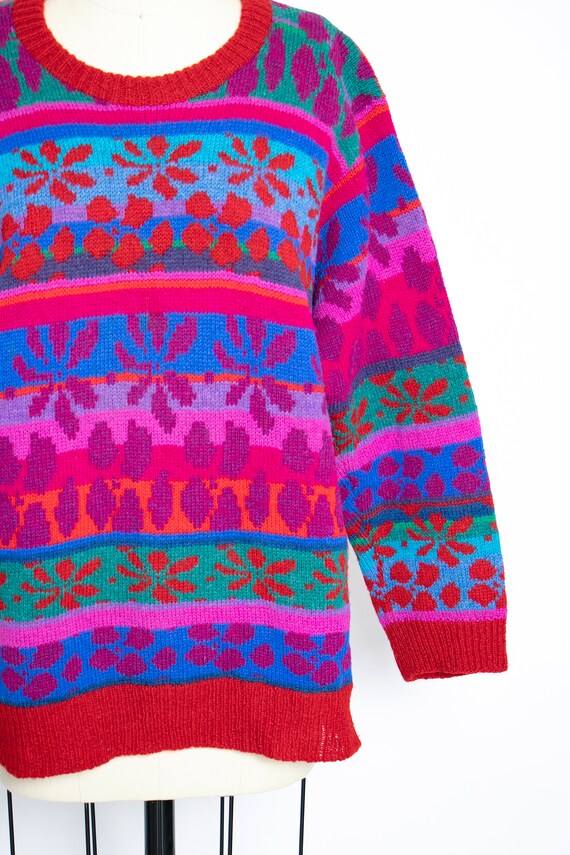 1990s Sweater Wool Bright Oversized Hand Knit M - image 4