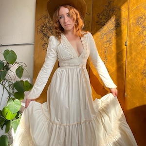 Vintage 1970s Gunne Sax Dress Maxi Coton Lace sz 11