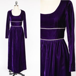 1960s Maxi Dress Purple Velvet Full Length M/S image 1