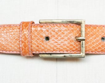 1980s Belt Snakeskin Leather Waist Cinch Pink Stitch M/S