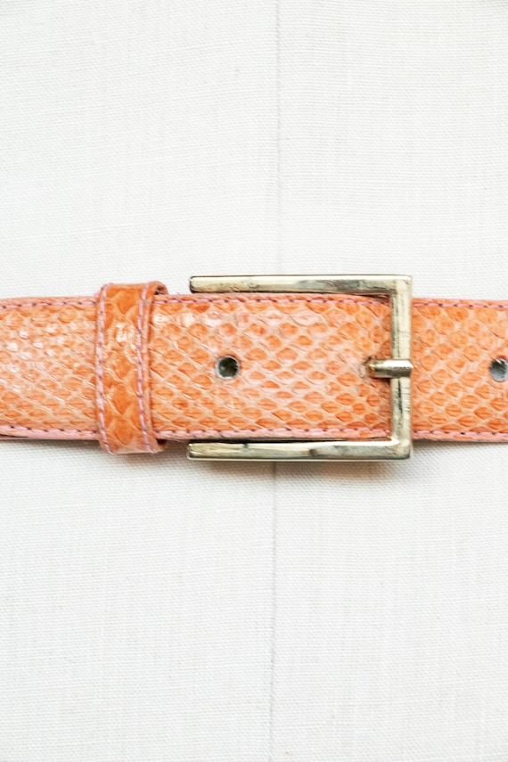 1980s Belt Snakeskin Leather Waist Cinch Pink Stitch M/S - Etsy display picture 1