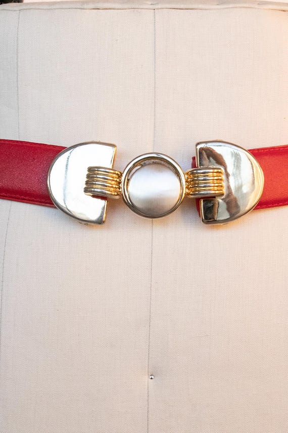 Vintage Red Leather Cinch Belt Vintage 80s Red Leather Cinch Belt, La Gardenia Modena Italy  main image 3