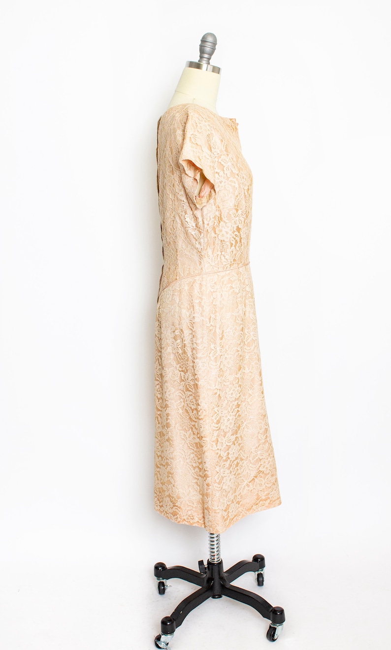 1950s Dress Beige Champagne Lace L image 2