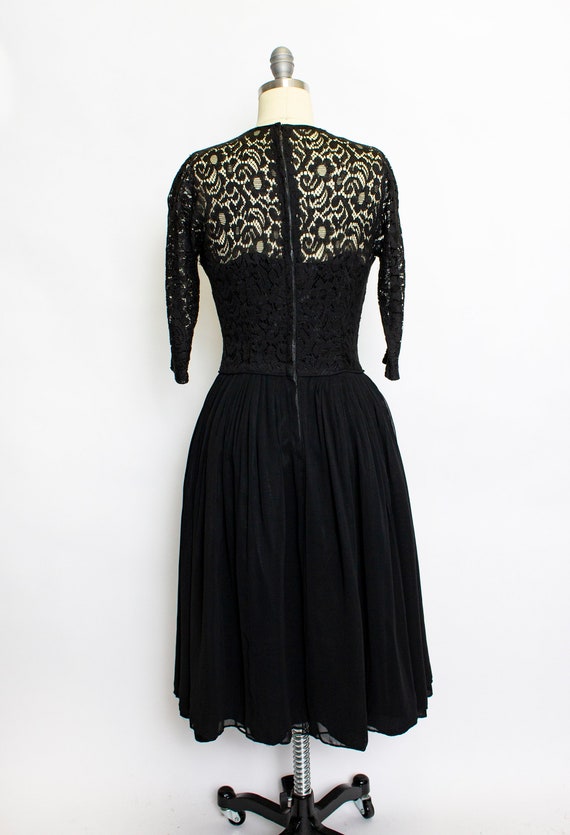 1950s Dress Black Illusion Chiffon Lace S - image 3