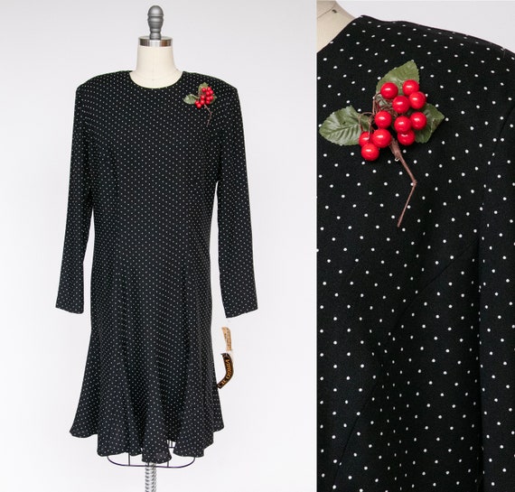 1980s Dress Deadstock Polka Dot Shift M - image 1