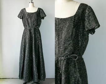 1950s Dress Black Gold Organza Gown XL/L