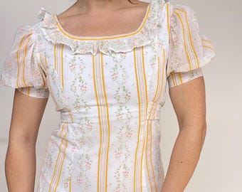 1970s Maxi Dress Floral Prairie Peasant S / XS