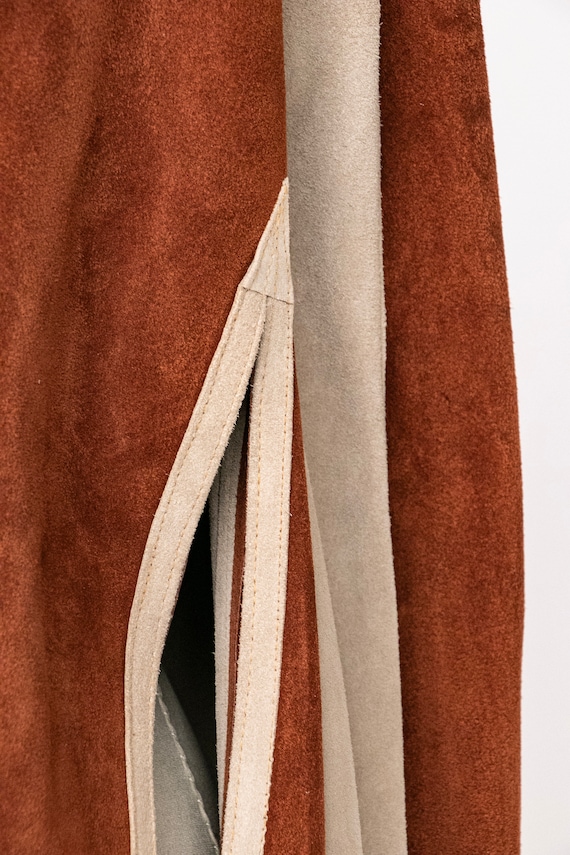 1970s Cape Brown Suede Coat Leather Patchwork Sue… - image 4