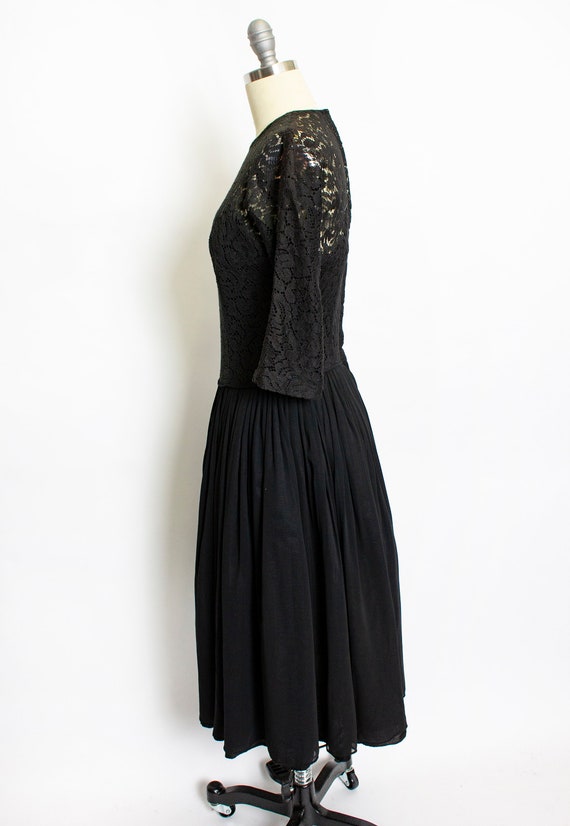 1950s Dress Black Illusion Chiffon Lace S - image 2