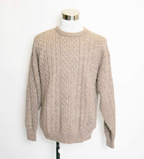 1970s Wool Fisherman Sweater Irish Brown Large