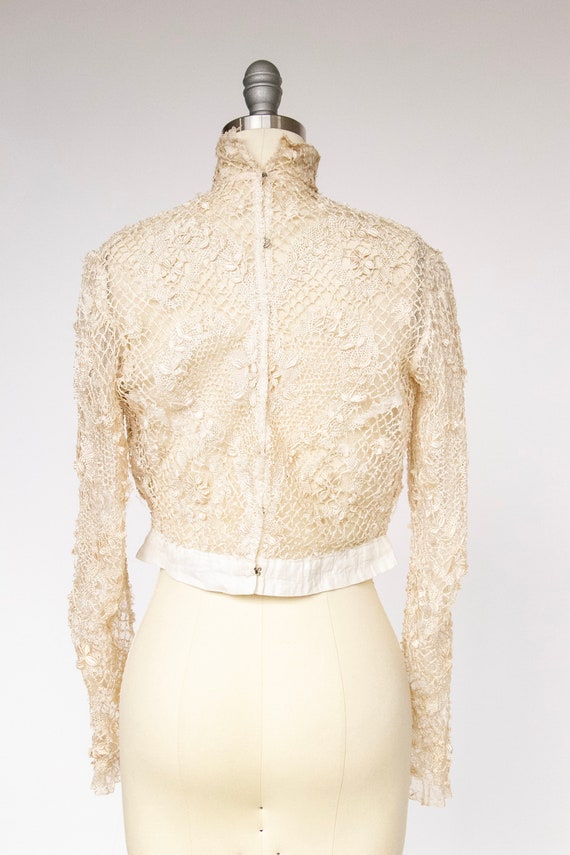 Antique Edwardian Blouse Lace Heart Bodice 1910s S - image 2