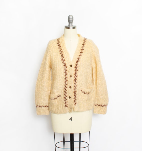 1950s Sweater Wool Mohair Cream Cardigan 60s Small