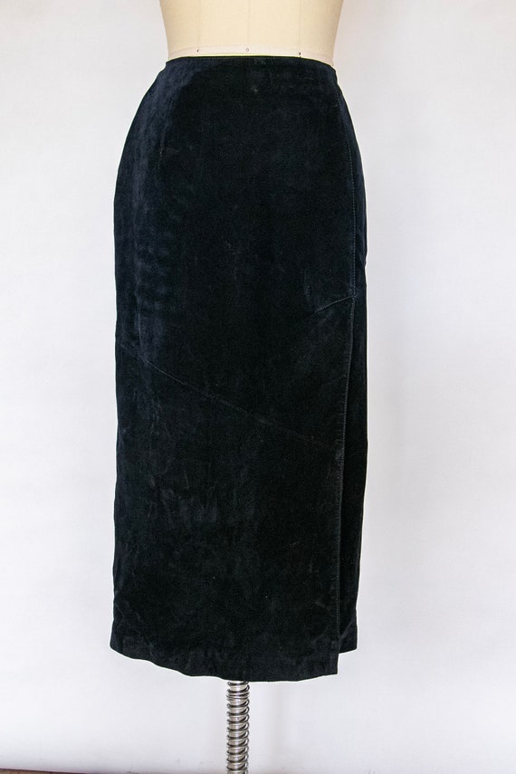 1980s Skirt Blue Suede Leather High Waist M