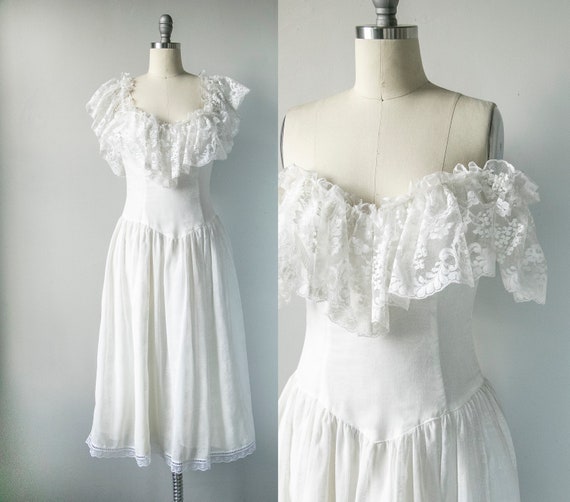1980s Gunne Sax Dress Cotton off Shoulder S | Etsy
