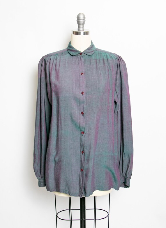 1970s Blouse India Cotton Sharkskin Shirt M - image 1