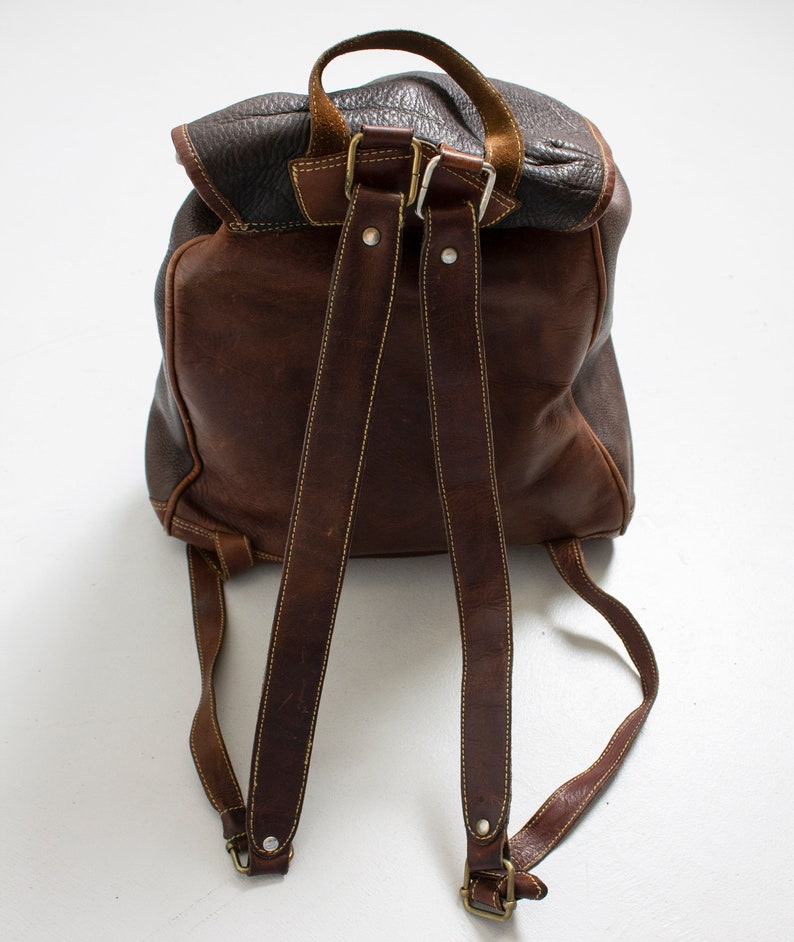 Vintage Leather Backpack Eddie Bauer Brown Leather Brass Etsy