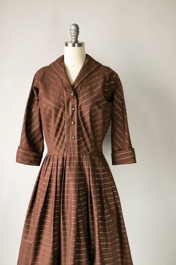 1950s Dress Striped Cotton Full Skirt Shirtwaist M - image 4