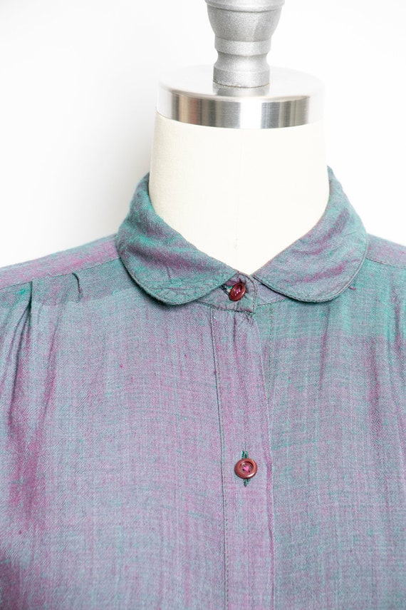 1970s Blouse India Cotton Sharkskin Shirt M - image 5