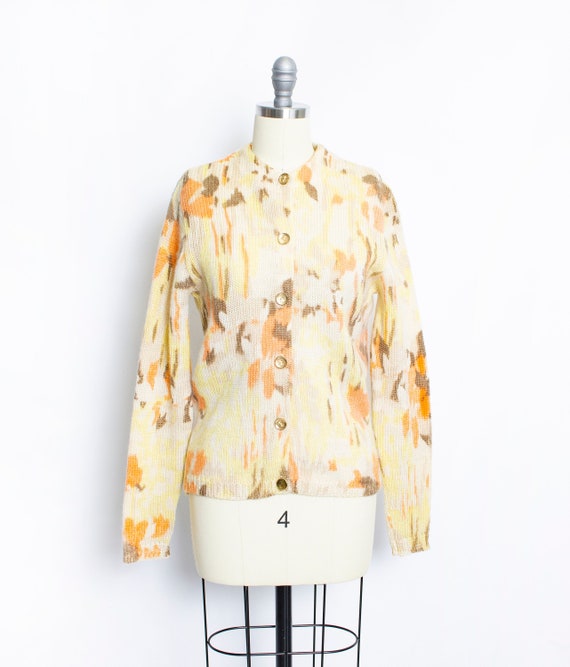 Vintage 1960s Cardigan Hand Screen Printed Mohair