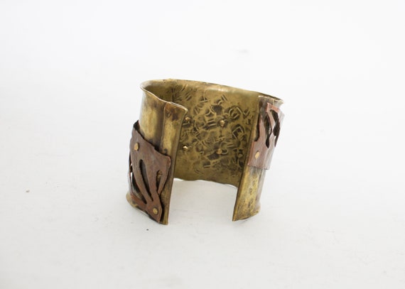 1980s Brutalist Bracelet Metal Cuff Copper Brass … - image 6