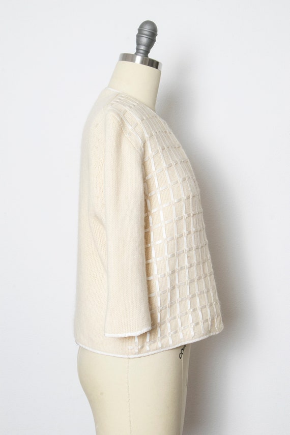 1950s Sweater Wool Knit Cardigan Cream Beaded S - image 2