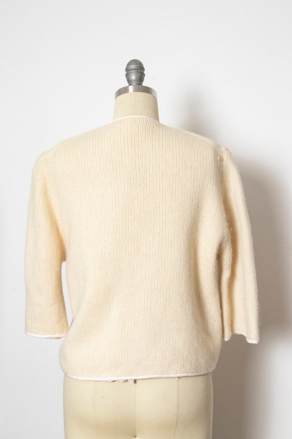 1950s Sweater Wool Knit Cardigan Cream Beaded S - image 3