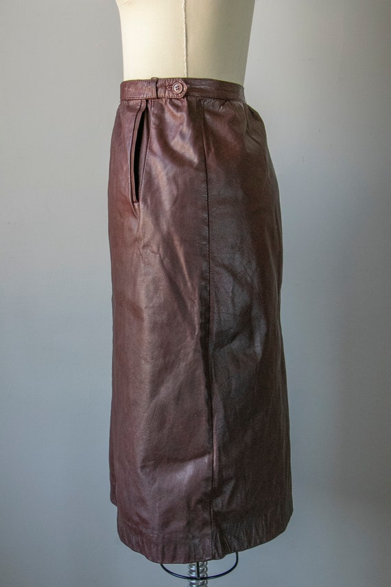 1980s Skirt Brown Leather High Waist S - image 4