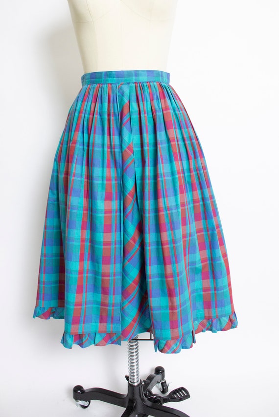 1980s Cotton Full Skirt Plaid Ruffled XS / S - image 9