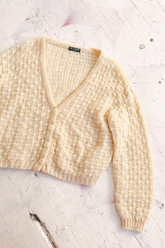 1980s Sweater Chunky Knit Cropped Cardigan M - image 2