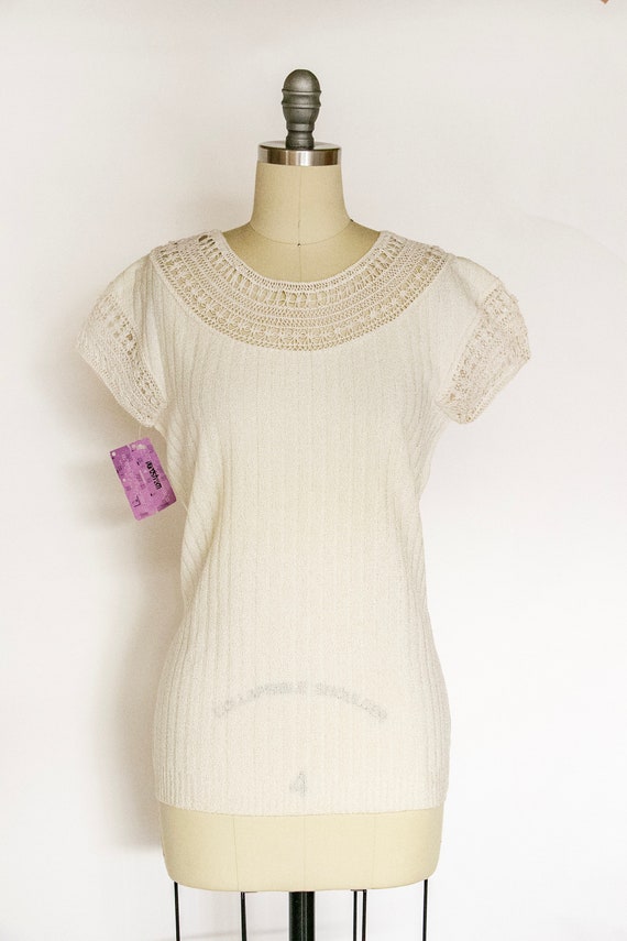 1950s Knit Top Cream Fitted Blouse S