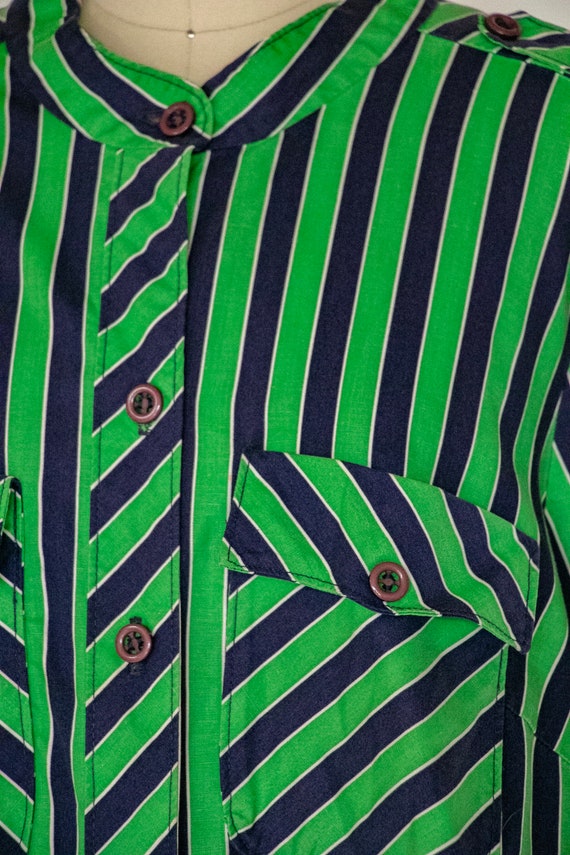 1970s Blouse Striped Cotton Top XL - image 5