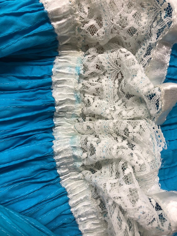 1970s Dress Mexican Lace Teal Maxi Off Shoulder L - image 10