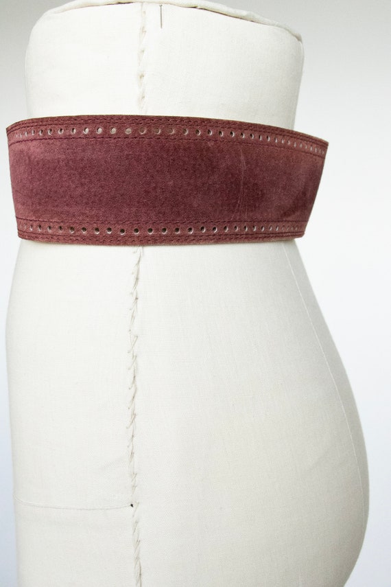 1980s Belt Suede Leather Cinch Waist Plum - image 4