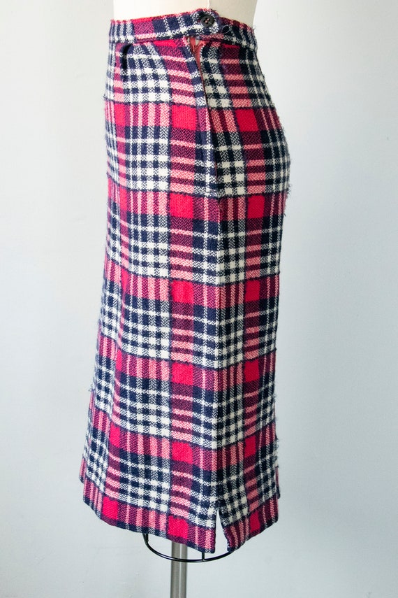 1960s Pencil Skirt Wool Plaid XS - image 2