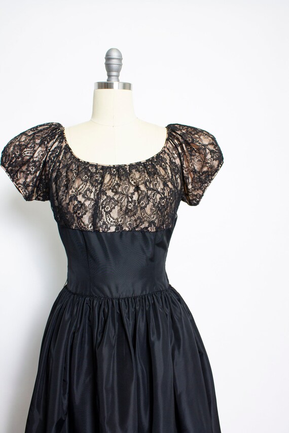 1940s Dress Black Lace Full Skirt Gown S - image 4