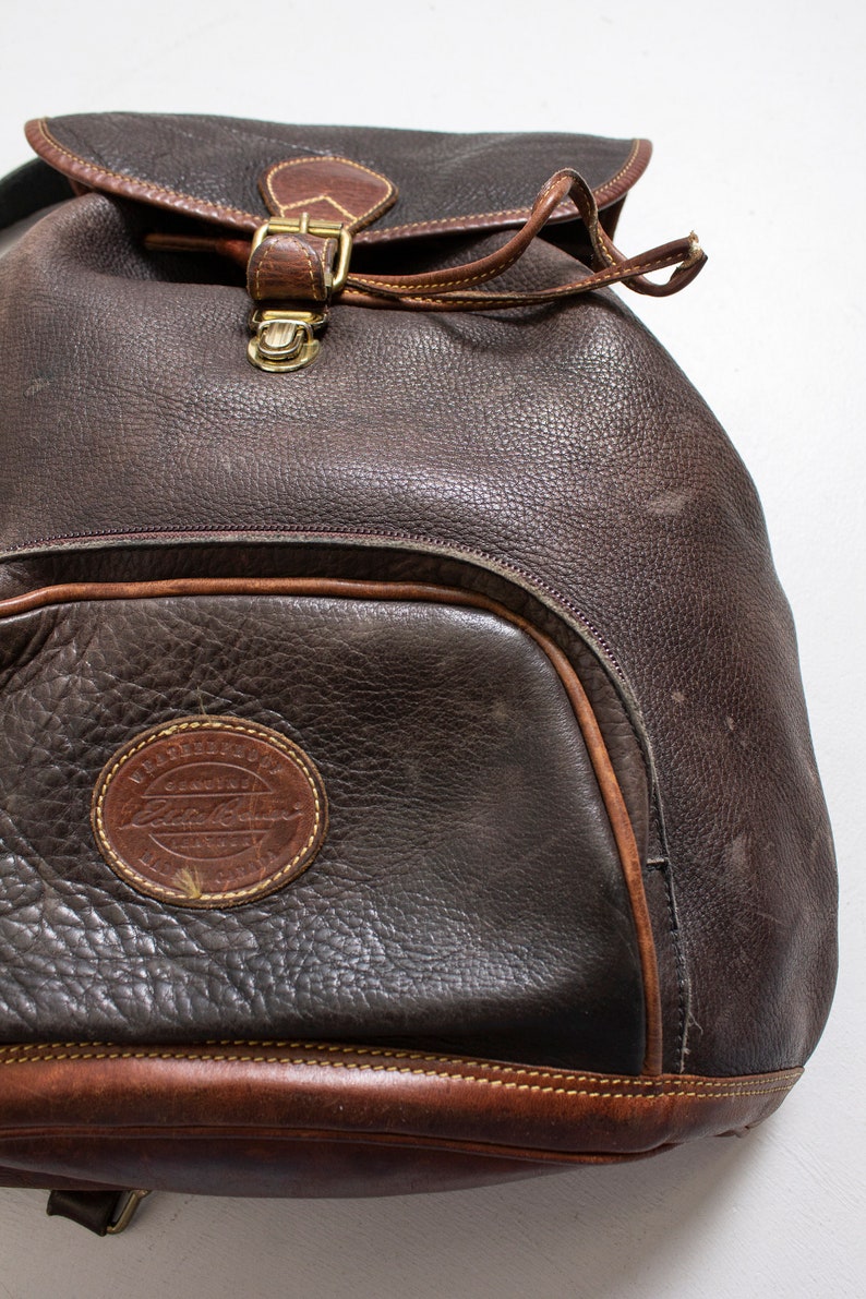 Vintage Leather Backpack Eddie Bauer Brown Leather Brass | Etsy