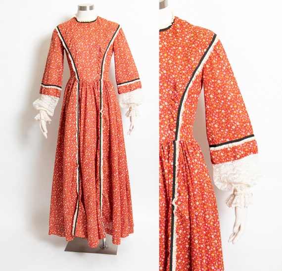 Vintage 1970s Dress Calico Cotton Full Skirt Peasa