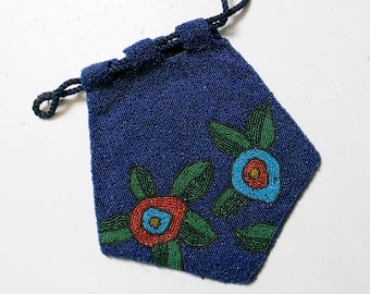 1920s Beaded Purse Art Deco Flapper Floral Bag 30s