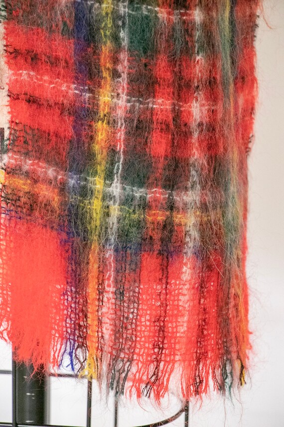 1960s Scarf Mohair Wool Red Plaid Knit Wrap - image 5