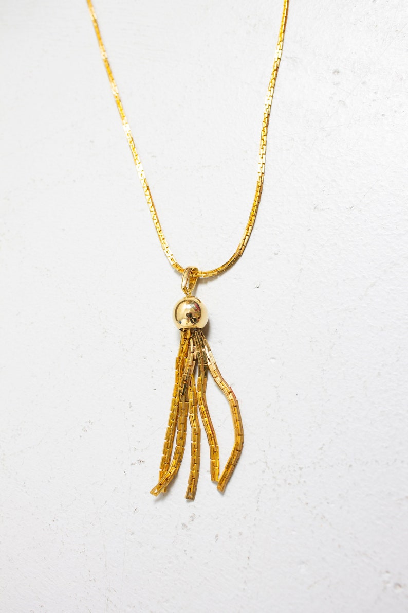 1960s Necklace Gold Tone Dangle Pendant Chain image 1