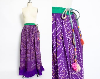 1970s IndianCotton Skirt Hand Woven Maxi S