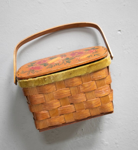 1970s Basket Purse Woven Wooden Hand Painted Bag - Etsy
