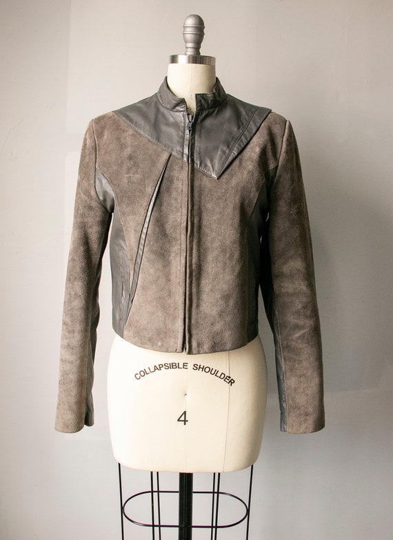 1980s Suede Leather Jacket Cropped Grey S