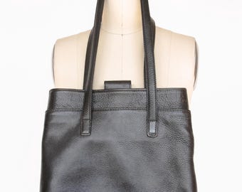 Vintage 80s Coach Black Leather Light Tote | 4065 | Made in USA