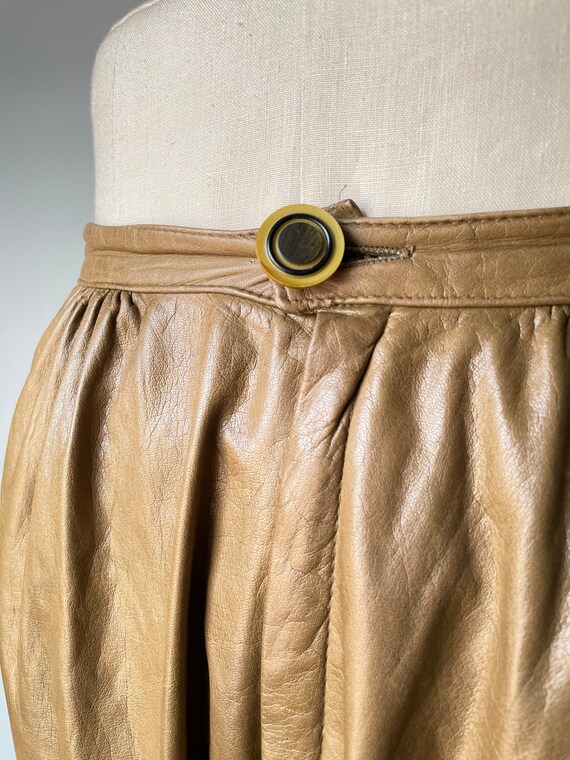 1980s Leather Pants Taupe High Waist S - image 7