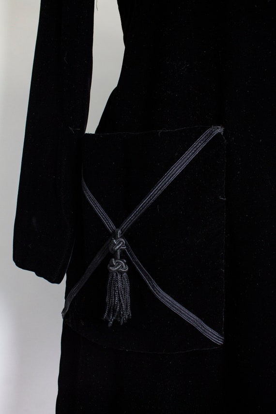 1960s Dress Black Velvet Tassels Pockets S - image 7
