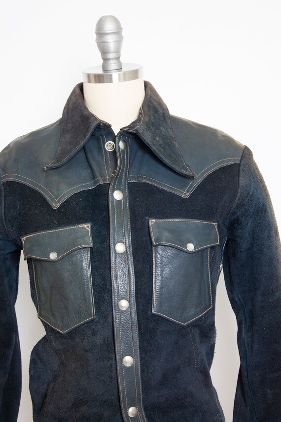 EAST WEST Leather Jacket Blue Suede 1970s XS Gem